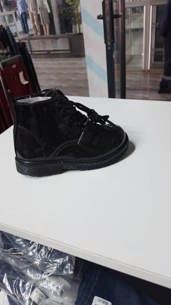 Black Glitter Lace-Up Boots